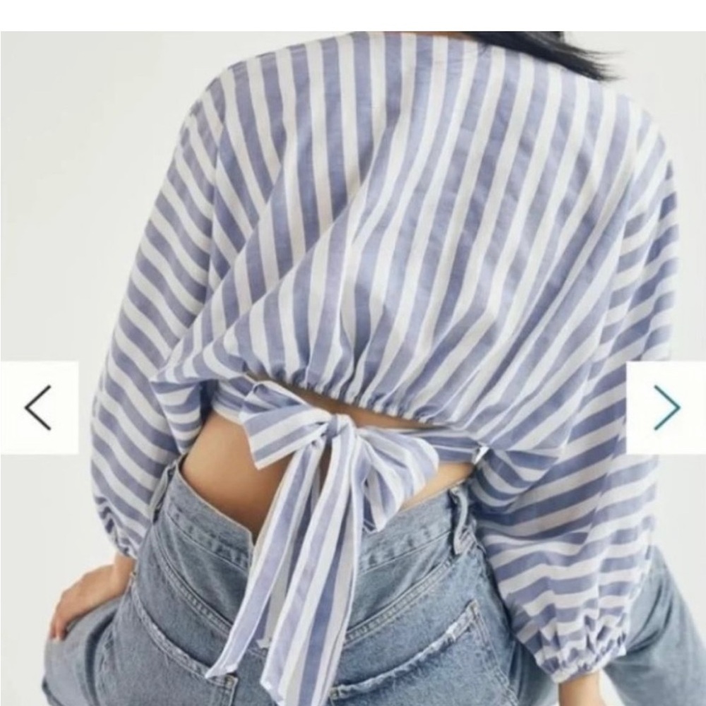 NWOT Anthropologie Dolan striped bow puff sleeve top XS - Picture 2 of 5
